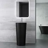 A modern bathroom with a black pedestal sink and a black bathtub. Produktbild-Vorschau