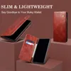 A product image showcasing a brown leather phone case with card slots and a stand function, presented in a staged setting with multiple angles. Produktbild-Vorschau