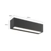 A black rectangular LED wall light with dimensions indicated by measurement lines and text. Produktbild-Vorschau