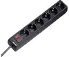 A black power strip with six outlets and a red switch is shown against a white background. Voir les images du produit