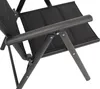 A close-up view of the frame and fabric of a black folding chair. Produktbild-Vorschau