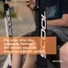 A close-up shot of a person's legs and a scooter strap with text overlay. Produktbild-Vorschau