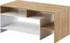 A modern TV stand with a wood-grain top and white shelves. Produktbild-Vorschau