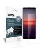 A product package for a screen protector is shown next to a smartphone with the screen protector applied. Produktbild-Vorschau