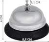 A silver and black desk bell with dimensions indicated by text overlays. Podgląd zdjęcia produktu