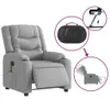 A light gray fabric massage recliner with inset diagrams showing its features and operation. Anteprima dell’immagine prodotto