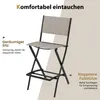 A folding bar stool with descriptive text highlighting its features. Produktbild-Vorschau