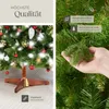 A collage showing a decorated Christmas tree with lights and ornaments on the left, and a close-up of the tree's branches and a hand holding a sprig on the right. Text overlays highlight product features. Produktbild-Vorschau
