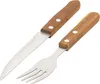 A steak knife and fork set with wooden handles, displayed on a white background. Produktbild-Vorschau