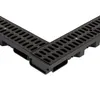 A close-up, angled view of two black plastic drainage channels joined at a right angle, against a white background. Anteprima dell’immagine prodotto