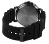 Close-up view of the back of a watch with a black rubber strap and a metal buckle. Produktbild-Vorschau