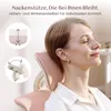 A woman is shown relaxing in a pink office chair, with close-up diagrams of the headrest's adjustability. Náhled obrázku produktu
