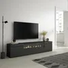 A modern living room with a TV and media console. Voir les images du produit