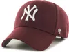 A close-up studio shot of a burgundy baseball cap with a white 'NY' logo. Produktbild-Vorschau