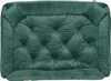 A top-down view of a teal-colored dog bed with tufted cushioning and two small pillows at the top corners. Náhled obrázku produktu