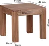 A wooden side table with dimensions indicated by text overlays. Anteprima dell’immagine prodotto