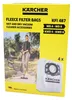 A box of Kärcher fleece filter bags for wet and dry vacuum cleaners, with an image of a woman using a vacuum cleaner outdoors. Produktbild-Vorschau