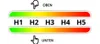 A graphic showing two colored bars with labels H1 to H5, and text indicating 'OBEN' (top) and 'UNTEN' (bottom). Produktbild-Vorschau