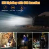 Collage of images showing a solar power bank in different scenarios: a family reading under a blanket, people hiking at night, and an electrician working on wiring. The top section features marketing text and icons related to the product's lighting functio Produktbild-Vorschau