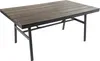 A rectangular outdoor dining table with a slatted top and a dark metal frame, presented against a white background. Produktbild-Vorschau