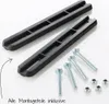 A product shot of two black mounting rails and several silver bolts and nuts, with a handwritten text annotation. Náhľad obrázku produktu