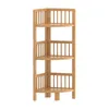 A wooden corner shelf unit against a white background. Produktbild-Vorschau