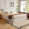A bedroom scene with a white bed, pillows, and a brown throw blanket, set against a wall with decorative paneling and a large window overlooking trees. Anteprima dell’immagine prodotto
