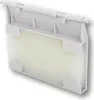 A white plastic skimmer flap with a foam filter insert. Produktbild-Vorschau