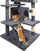 A multi-level cat tree with two cats on it, one orange cat resting inside a cubby and another orange and white cat climbing a ramp. Produktbild-Vorschau