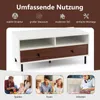 A collage of images showing a white and brown coffee table, a family playing, a family eating, and a person working on a laptop. Produktbild-Vorschau