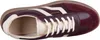 A top-down view of a burgundy sneaker with cream accents and white laces. Produktbild-Vorschau
