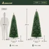 A size chart comparing two artificial Christmas trees, showing their dimensions and features, with a silhouette of a person for scale. Podgląd zdjęcia produktu