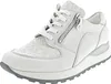 A single white women's sneaker with a floral pattern on the toe and side, and a silver accent on the heel. Produktbild-Vorschau