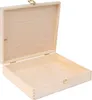 An open, unpainted wooden box with a brass clasp and hinges, shown against a white background. Produktbild-Vorschau