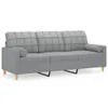 A light gray three-seater sofa with a tufted backrest and a cylindrical bolster pillow on the left armrest, shown from a front-side angle against a white background. Produktbild-Vorschau