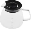 A clear glass coffee pot with a black lid sits on a white background. It has measurement markings on the side and a handle. Anteprima dell’immagine prodotto