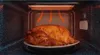 A roasted chicken is shown inside a microwave oven with orange heat waves emanating from the top heating element. Anteprima dell’immagine prodotto