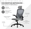 A diagram of an ergonomic office chair with labels pointing out its features and materials. Produktbild-Vorschau