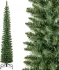 A tall, slender artificial Christmas tree with green needles and integrated warm white LED lights, shown on a white background. Podgląd zdjęcia produktu