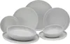 A collection of white ceramic plates and bowls arranged on a white background. Produktbild-Vorschau
