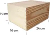 A wooden box with dimensions indicated by measurement lines and text. Produktbild-Vorschau