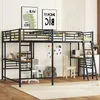 A loft bed with a desk and chair underneath, set up in a child's room. Voir les images du produit