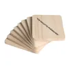 A stack of wooden coasters fanned out on a white background. Produktbild-Vorschau