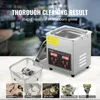 An ultrasonic cleaning machine with a basket of items, and a collage of other items that can be cleaned. Voir les images du produit