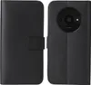 A black flip case for a smartphone is shown from the front and back. Produktbild-Vorschau