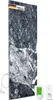 A tall, rectangular infrared heater with a marble-like pattern is shown against a white background. A digital thermostat and a remote control are placed to the right of the heater. Produktbild-Vorschau