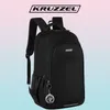 A black backpack is shown against a gradient background. Produktbild-Vorschau