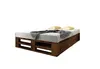 A wooden bed frame made from pallets, with a mattress, blanket, and two pillows. Produktbild-Vorschau