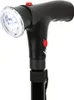 A close-up view of the handle and top section of a black folding walking cane with a built-in flashlight. Produktbild-Vorschau