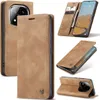 Collage of images showing a brown leather flip phone case for a Xiaomi Redmi Note 14 Pro Plus 5G. Produktbild-Vorschau